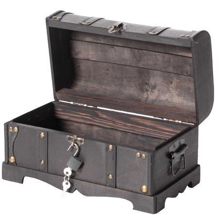 VINTIQUEWISE Small Pirate Style Wooden Treasure Chest with Small Vintage Padlock and Key QI003026.LK